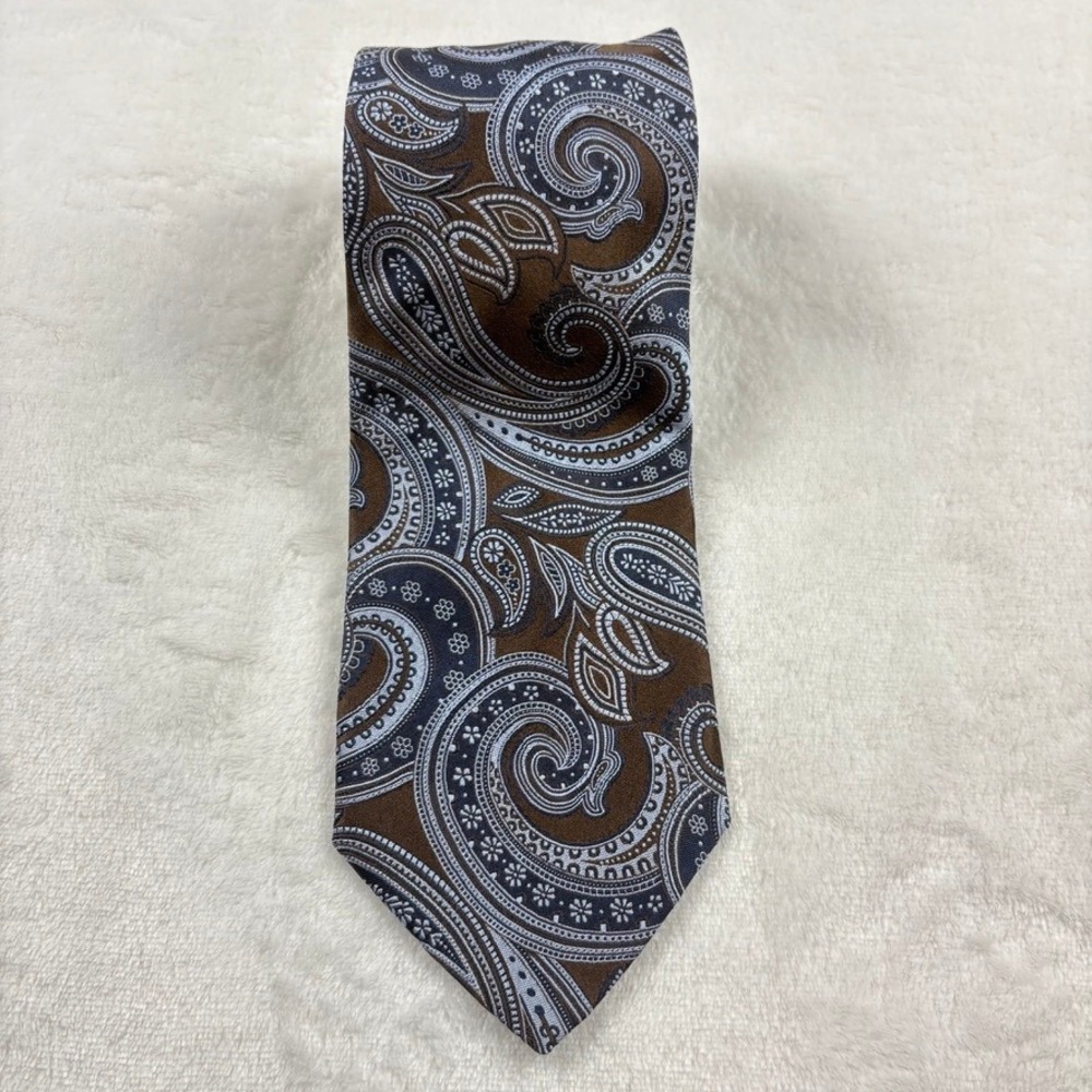 Fratelli Moda Brown Paisley 100%‎ Silk Tie Made in Italy Wedding Formal Office